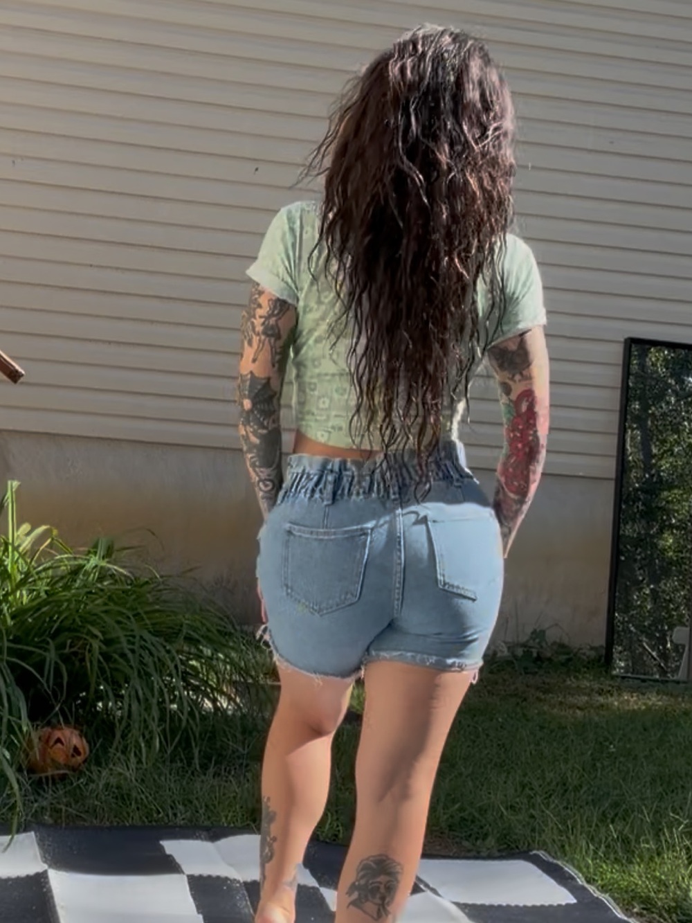 High-Rise Light Blue Denim Paperbag Shorts - Women